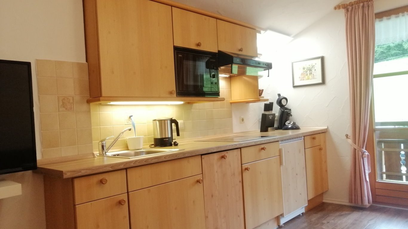 Die Küchenzeile mit Spülmaschine der Ferienwohnung Trettachspitze